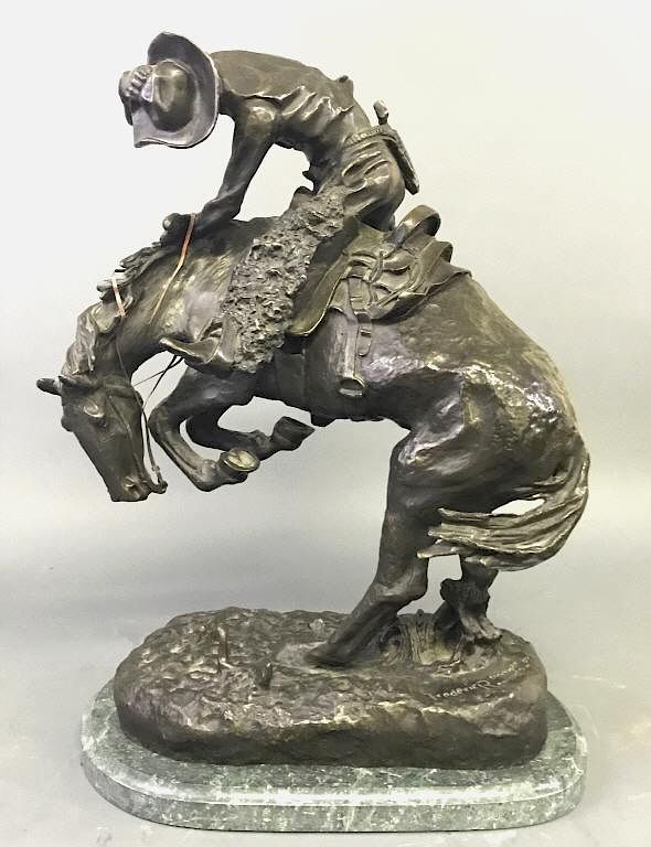 Appraisal: Large Bronze Sculpture of Cowboy and Rattlesnake After Frederic Remington