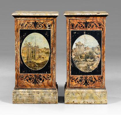 Appraisal: Pair Italian neoclassical style pedestal cabinets each with faux painted