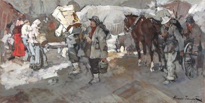 Appraisal: Alessio Issupoff Russian - Market scene with horses and traders