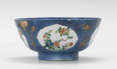 Appraisal: A Blue Kangxi Porcelain Footed Bowl with Floral Panels Overall