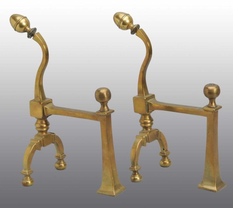 Appraisal: Brass Fireplace Andiron Utensil Set Description Set includes one scoop