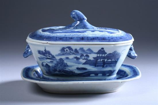 Appraisal: CHINESE CANTON BLUE AND WHITE PORCELAIN SAUCE TUREEN AND UNDERTRAY