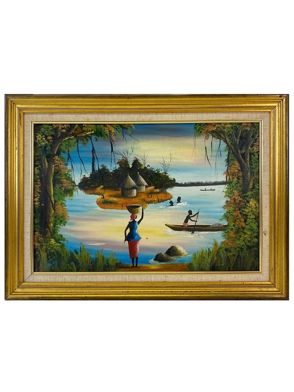 Appraisal: Artist Unknown Haitian Village Water Scene Artist Unknown Haitian Village