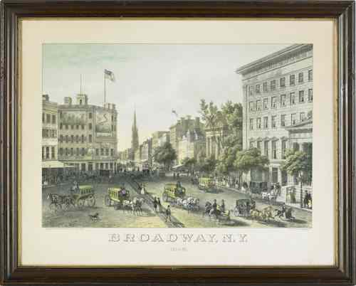 Appraisal: Colored lithograph titled Broadway NY after the work by Augustus