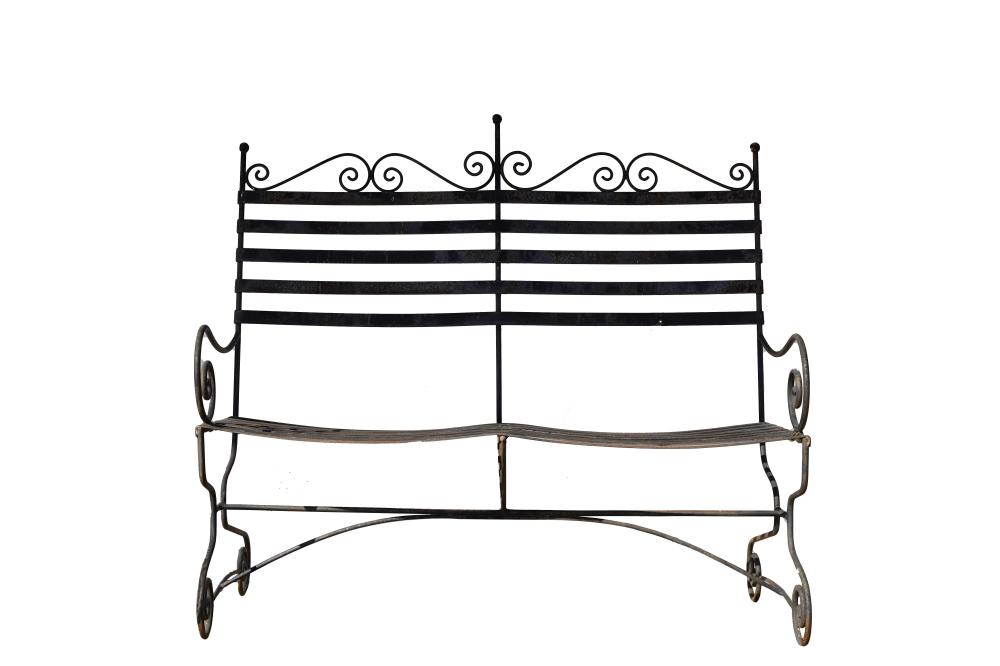 Appraisal: PAINTED IRON PATIO SETTEEwith double seat and scrolled arms Condition