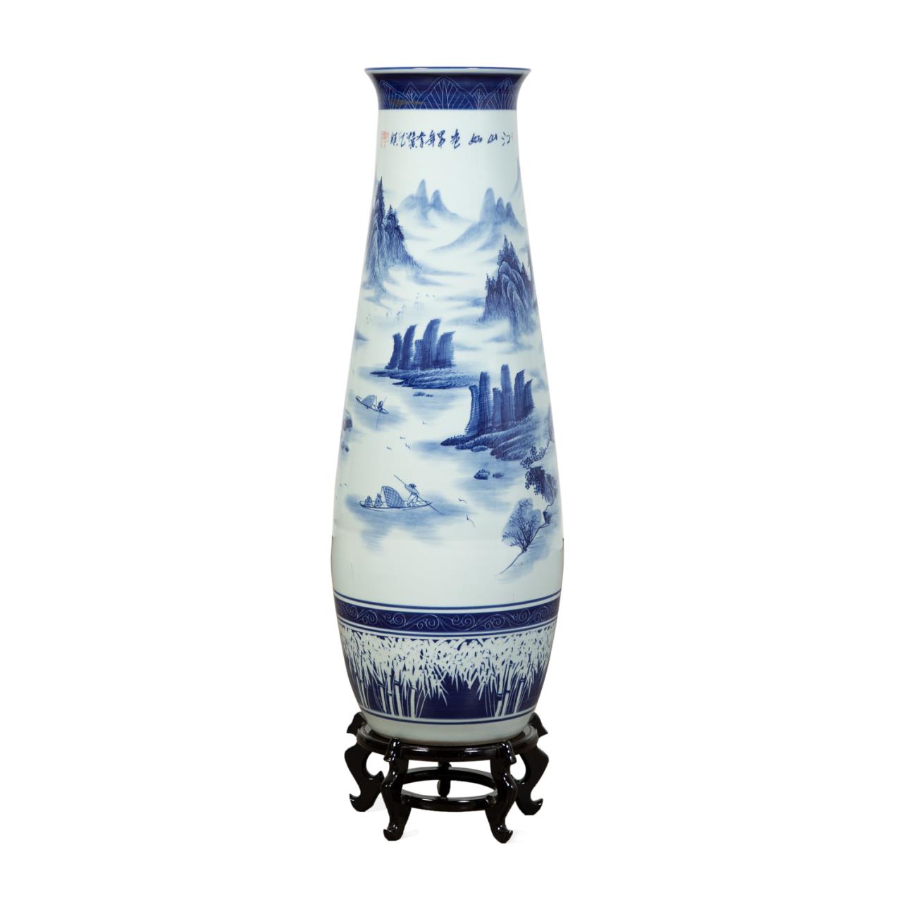 Appraisal: LARGE CHINESE BLUE WHITE VASE W STAND pcs Large Chinese