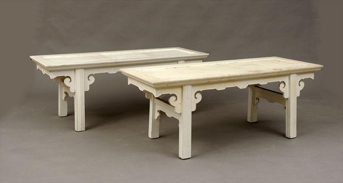 Appraisal: Pair of Chinese White Painted Low Tables x x in