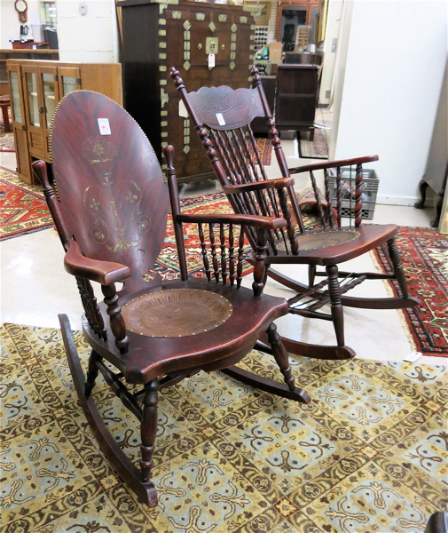 Appraisal: TWO LATE VICTORIAN ROCKING CHAIRS American c both with mahogany