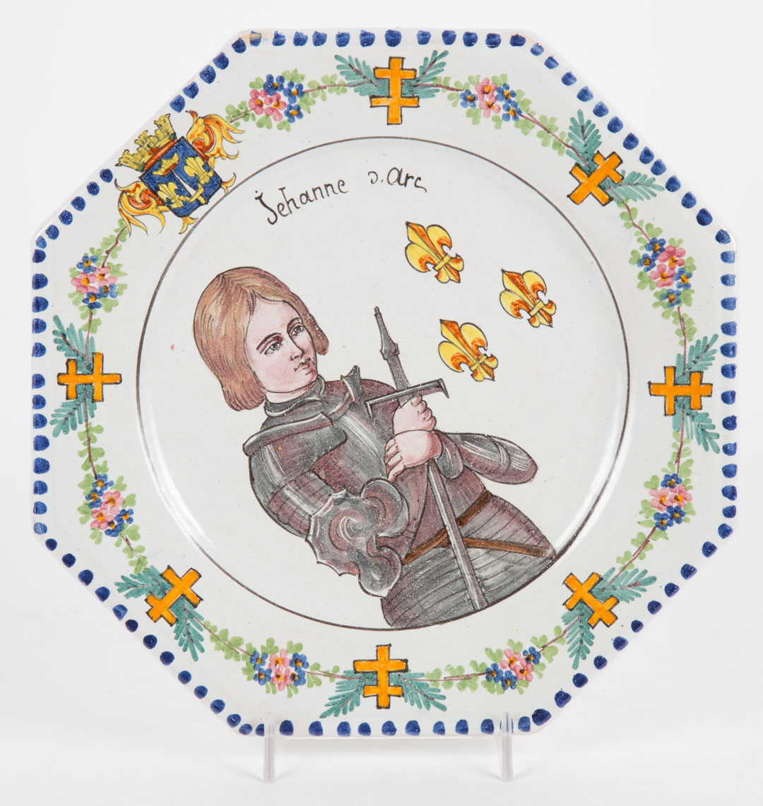 Appraisal: French faience portrait plate of Joan of Arc first half-