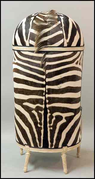 Appraisal: INTERIOR CRAFTS LEATHER AND ZEBRA HYDE UPHOLSTERED HIGH BACK CHAIR