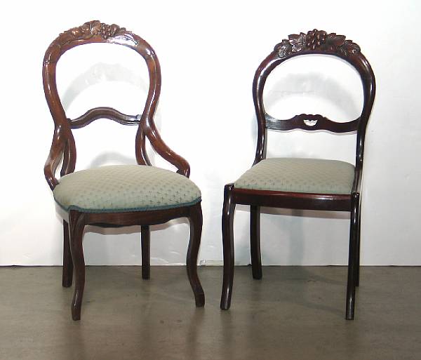 Appraisal: A set of three Rococo Revival mahogany side chairs together