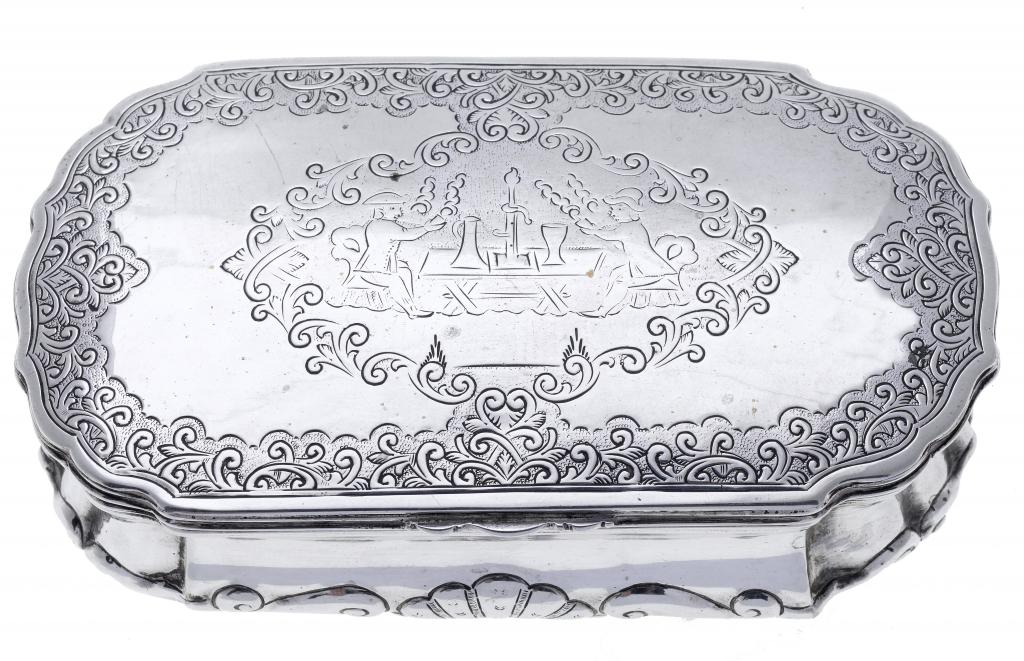 Appraisal: A DUTCH SILVER TOBACCO BOX of moulded oblong form the