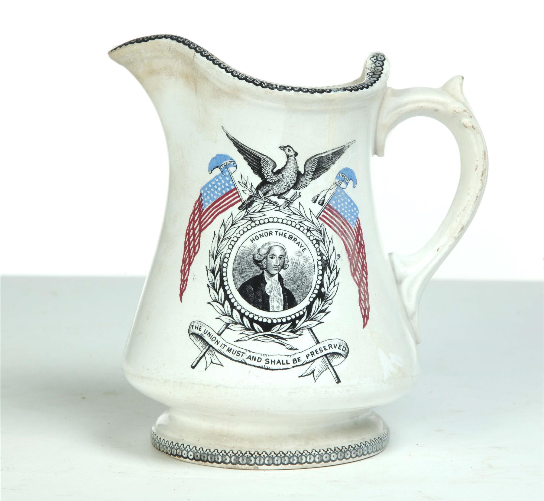 Appraisal: CIVIL WAR-ERA IRONSTONE PITCHER WITH PATRIOTIC TRANSFER England rd quarter-