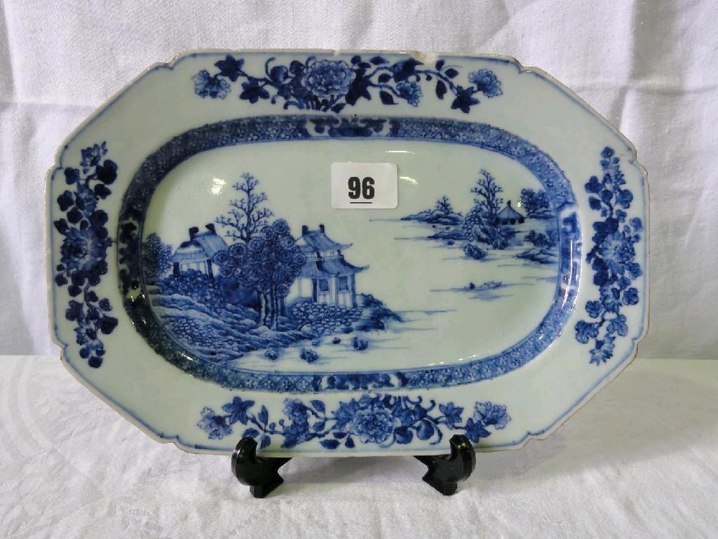 Appraisal: A th century oriental blue and white plate of rectangular