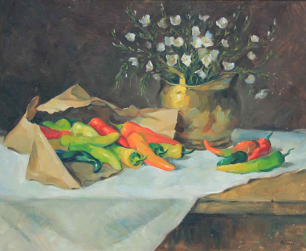 Appraisal: PATMAN Rebecca American th Century ''Peppers and Brass'' Oil Board