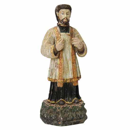 Appraisal: An Indo-Portuguese Polychrome Wood St Francis Xavier Santo Figure early