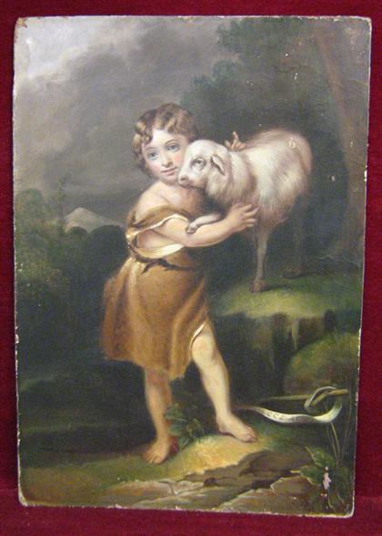 Appraisal: BRITISH SCHOOL th century BOY WITH SHEEP Oil on board