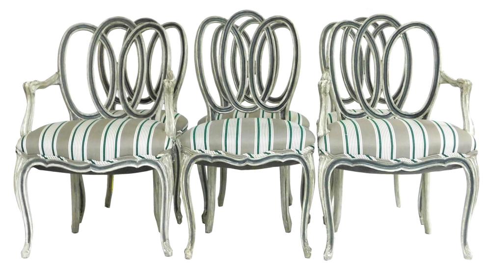 Appraisal: Set of six French style side chairs wood base with