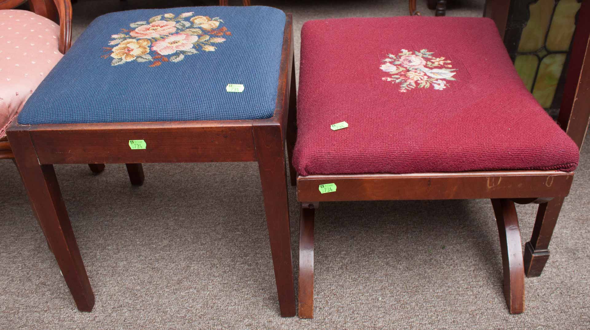 Appraisal: Two needlepoint upholstered foot stools