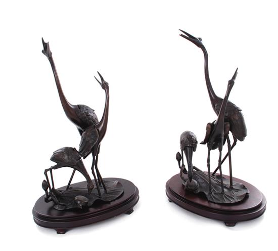 Appraisal: Pair Japanese bronze crane censers Meiji or later each bird