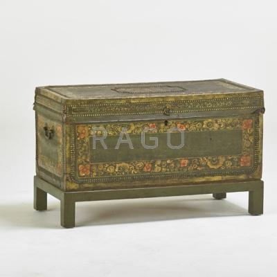 Appraisal: ASIAN STYLE Cedar chest mid th c Leather covered with