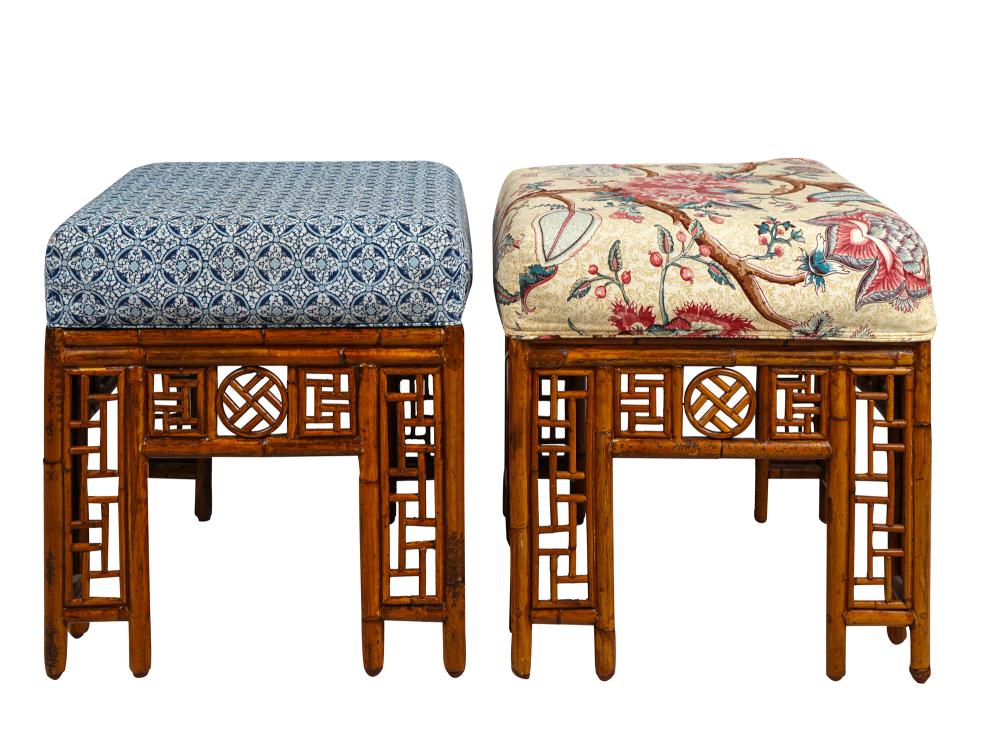 Appraisal: PAIR OF BAMBOO STOOLS inches square inches high Condition