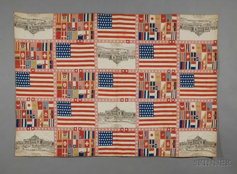 Appraisal: Printed Cotton Patriotic Centennial Quilt America c composed of printed