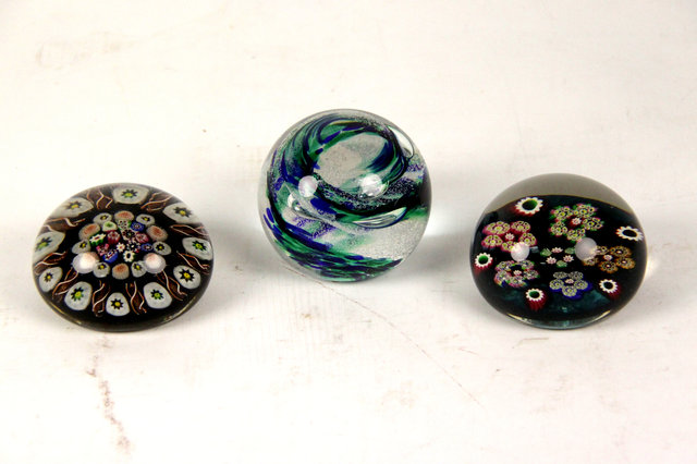 Appraisal: Two Monart glass millefiori paperweights and another