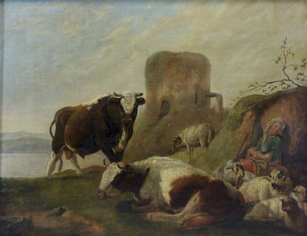 Appraisal: APPARENTLY UNSIGNED th th CENTURY Oil on Canvas Cattle and