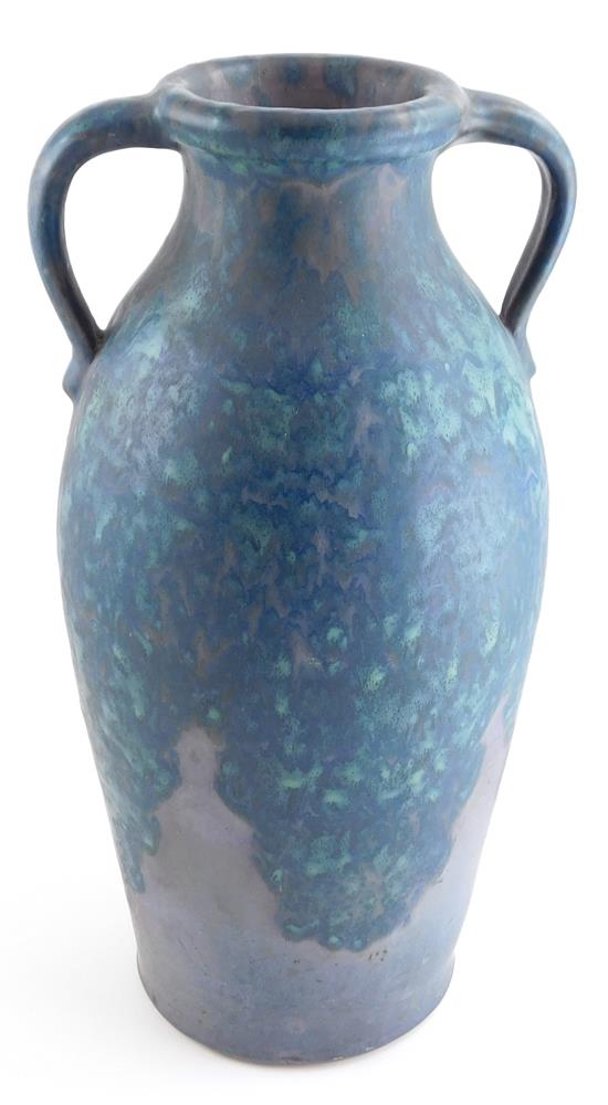 Appraisal: Roseville Pottery Carnelian pattern monumental vase double handle with blue