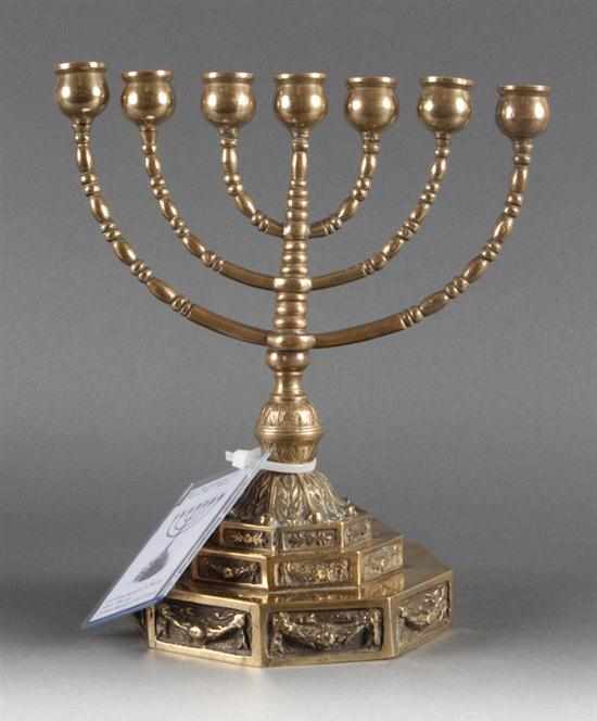 Appraisal: Polish brass menorah second half- th century step base with