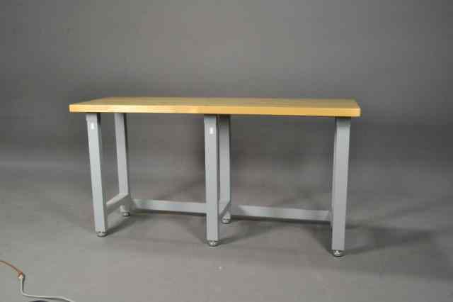 Appraisal: BLOCKWOOD METAL LOADING TABLESSlab top and metal base used as