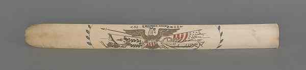 Appraisal: Scrimshaw decorated walrus tusk th c together with a busk