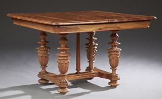 Appraisal: French Henri II Style Carved Walnut Dining Table th c