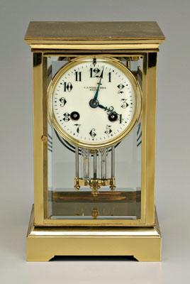 Appraisal: French crystal regulator clock polished brass frame with beveled glass