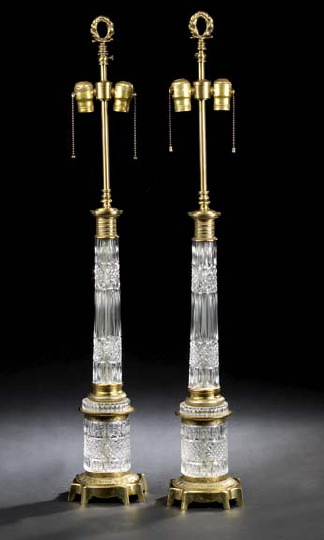 Appraisal: Stately Pair of French Antique-Gilded Brass-Mounted and Cut Glass Table