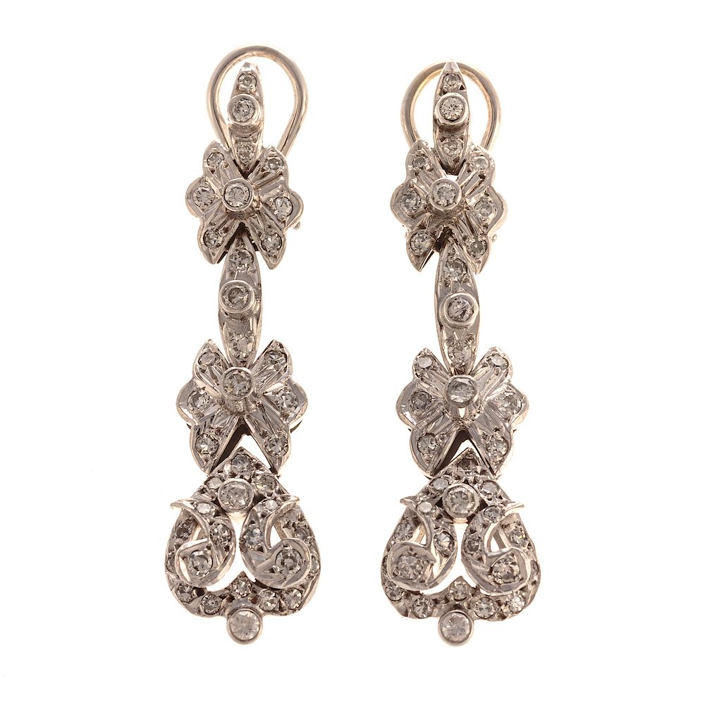 Appraisal: A Pair of K Diamond Drop Earrings K white gold