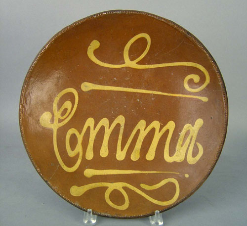 Appraisal: Redware charger th c signed in slip Emma dia