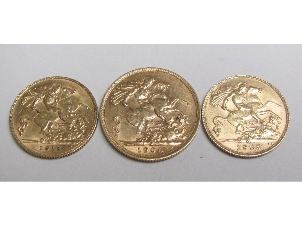 Appraisal: Edward VII head sovereign and two half sovereigns dated