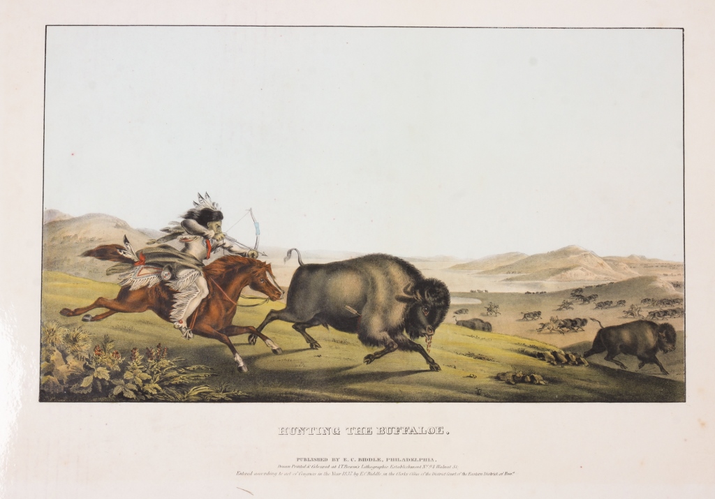 Appraisal: MCKENNEY HALL PRINT HUNTING THE BUFFALOE Hand colored lithograph on