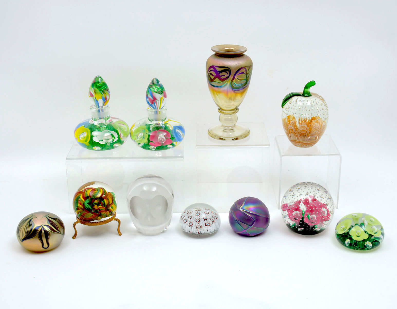 Appraisal: PC ART GLASS PAPERWEIGHT PERFUME BOTTLE Including makers such as