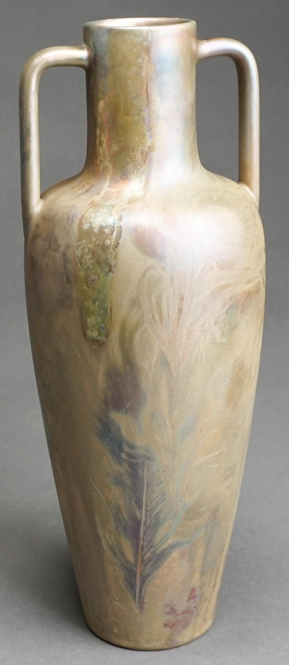 Appraisal: Cl ment Massier 'Golfe Juan' Iridescent Lustreware Amphora Vase H