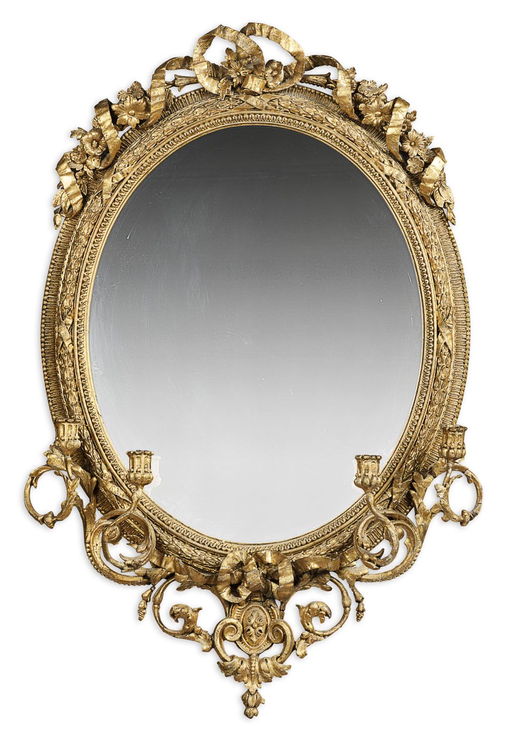 Appraisal: EARLY VICTORIAN GILTWOOD GIRANDOLE MIRROR TH CENTURY the oval mirror