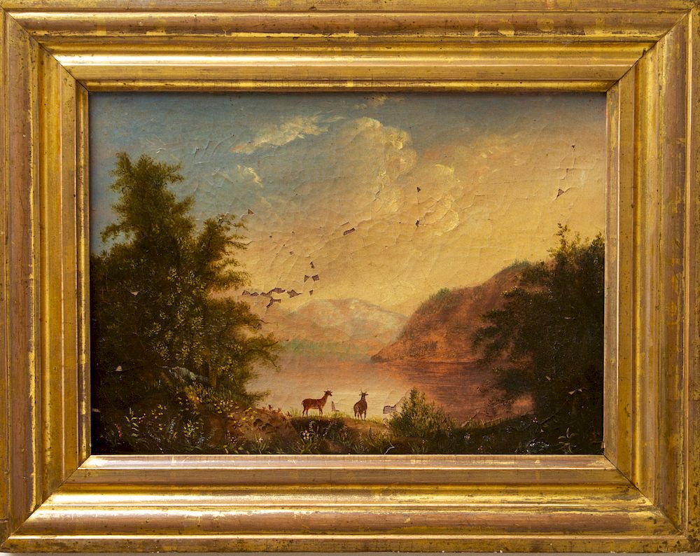 Appraisal: Hudson River School Landscape with Deer Oil Hudson River School