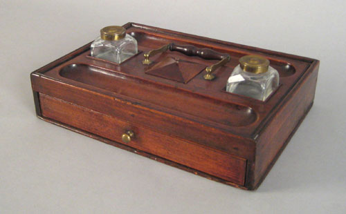 Appraisal: Edwardian mahogany desk box early th c with two bottles