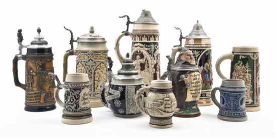 Appraisal: A Collection of Ten Ceramic Steins of various shapes and