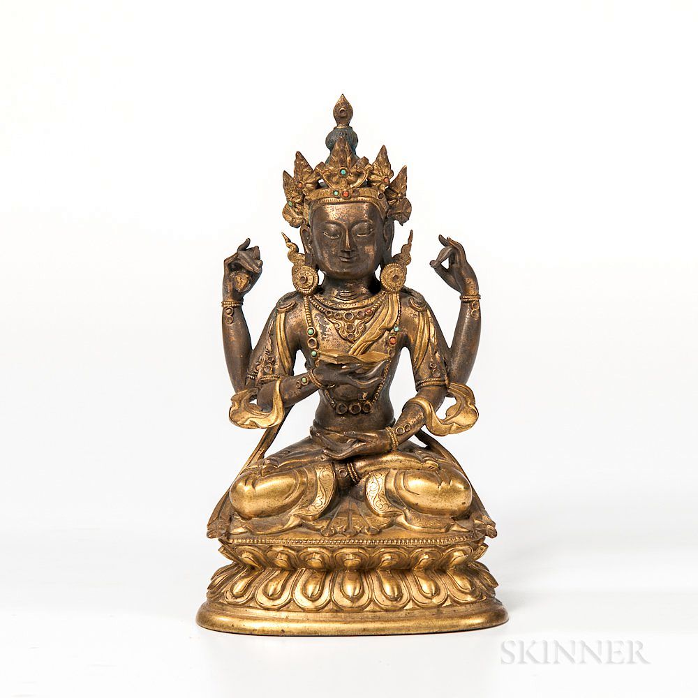 Appraisal: Gilt-bronze Figure of the Four-armed Vajrasattva Gilt-bronze Figure of the