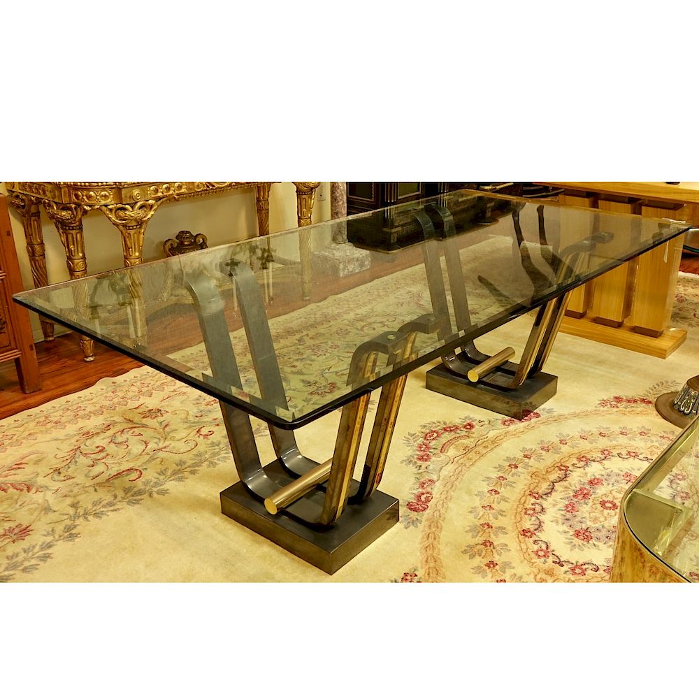 Appraisal: Karl Springer Tulip Dining Table Karl Springer Gunmetal and Brass