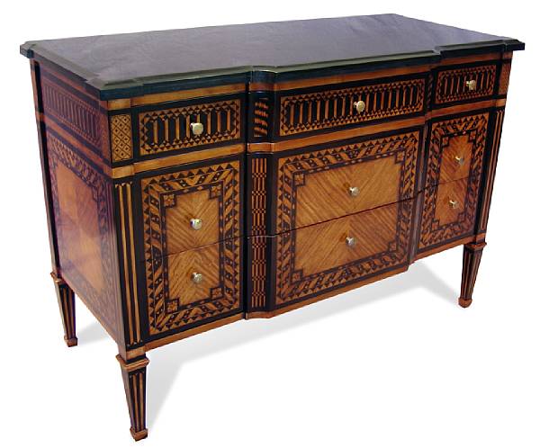 Appraisal: An Italian Neoclassical style fruitwood commode Of breakfront outline raised