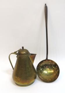 Appraisal: Brass Kitchen Items Includes an antique sieve with an hand